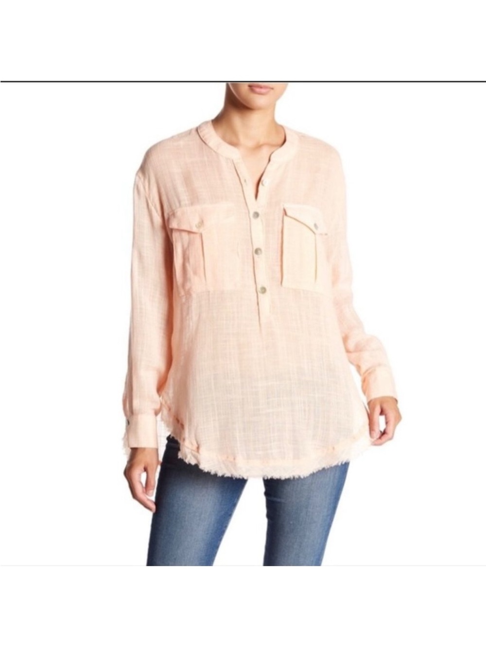 Free People Peach Gauze Henley Blouse